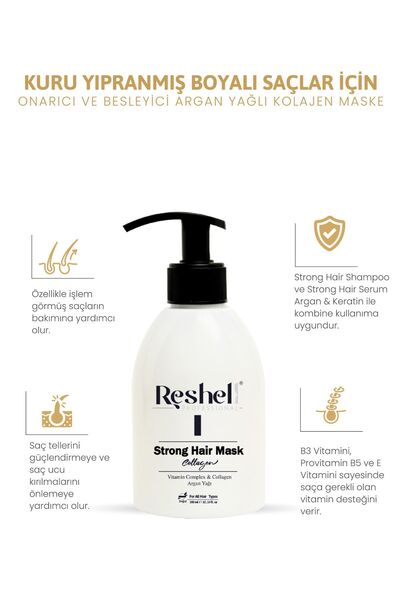 Reshell Kuru Yıpranmış Boyalı Saçlar Için Onarıcı Ve Besleyici Argan Yağlı Kolajen Saç Bakım Maskesi 300 ml