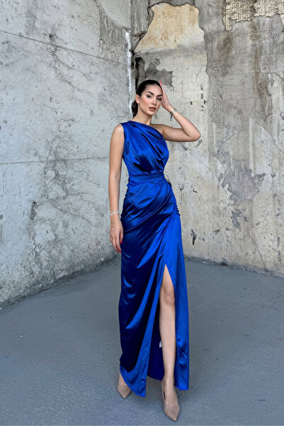 Mekafashion Fiona Tek Kol Drapeli Saten Abiye 582856