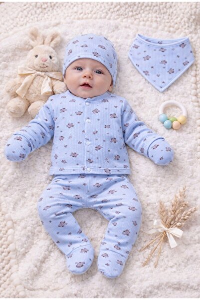 ENİA BABY Erkek Bebek Pamuklu Yenidoğan 5 Parça Hastane Çıkış Seti 0-3 Ay