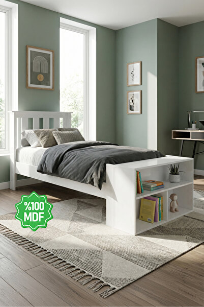 Ninnimo Tuna Beyaz Mdf Kitaplıklı Karyola