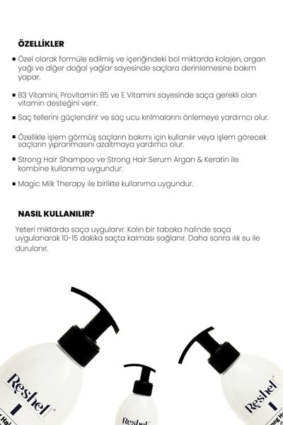 Reshell Kuru Yıpranmış Boyalı Saçlar Için Onarıcı Ve Besleyici Argan Yağlı Kolajen Saç Bakım Maskesi 300 ml