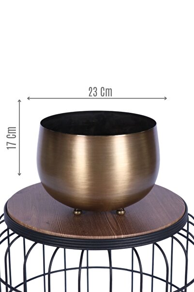 Yapay Çiçek Sitesi Metal Dekoratif Saksı 17 Cm Bronz