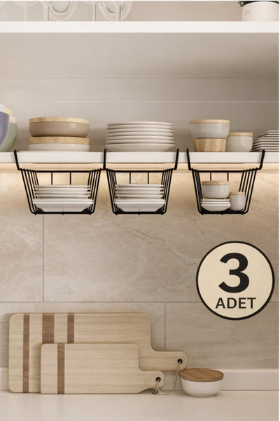 Bino Raf Altı Kanguru Sepet Siyah Paslanmaz Mutfak Dolap İçi Düzenleyici Askı...