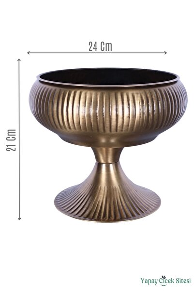 Yapay Çiçek Sitesi Metal Dekoratif Ayaklı Vazo 21 Cm Bronz