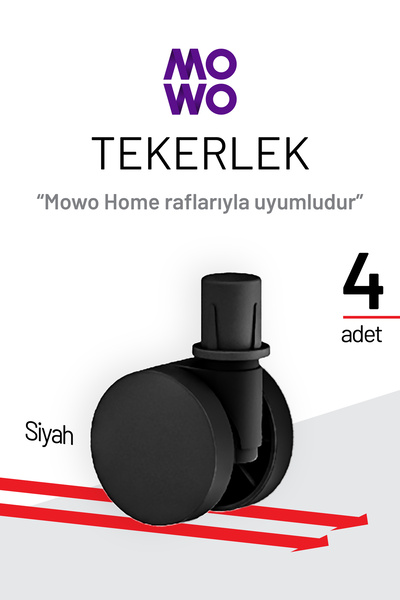 Mowo Home Siyah Tekerlek Seti, Mowo Plastik Raf Sistemi Tekerleği