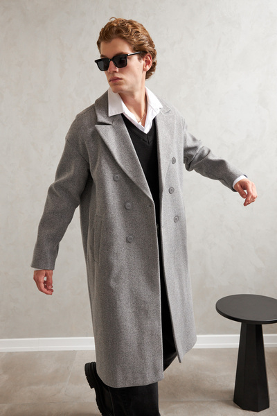 HYMAN Чоловічий оверсайз підкладний довгий кашеміровий пальто