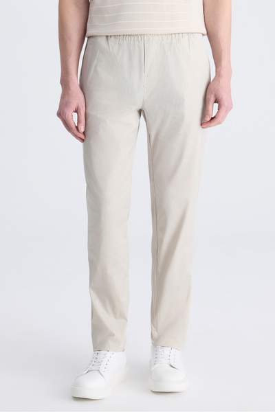 D'S Damat Ds Damat Regular Fit Beige Dobby Cotton Jogger Pants