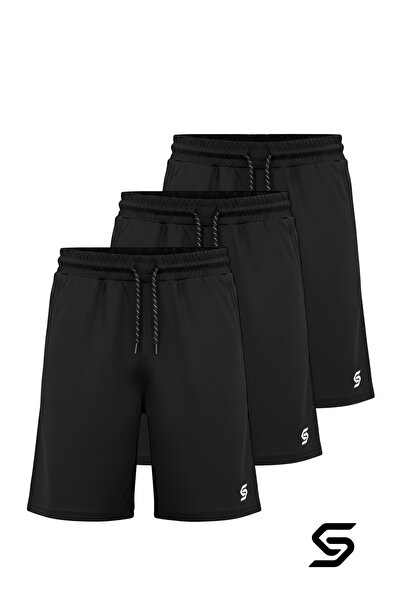 Sapeur 3'lü Paket Erkek Spor Şort - Slim Fit Antrenman & Fitness Şortu ( Siyah )