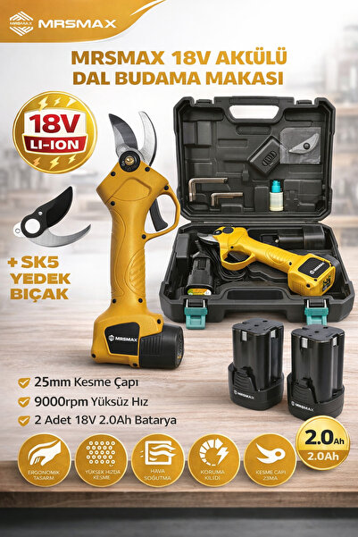 İBELTECH MRS 16.8V ARMUT TİPİ AKÜLÜ PLASTİK ÇANTALI DAL BUDAMA MAKASI ÇİFT MOD