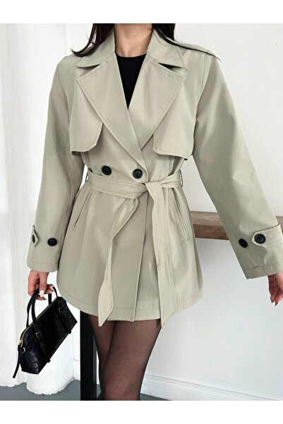 VESS MODA Kadın Kemer Detaylı Kısa Trençkot