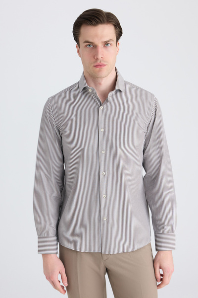 D'S Damat Πουκάμισο Ds Damat Slim Fit με καφέ ρίγες