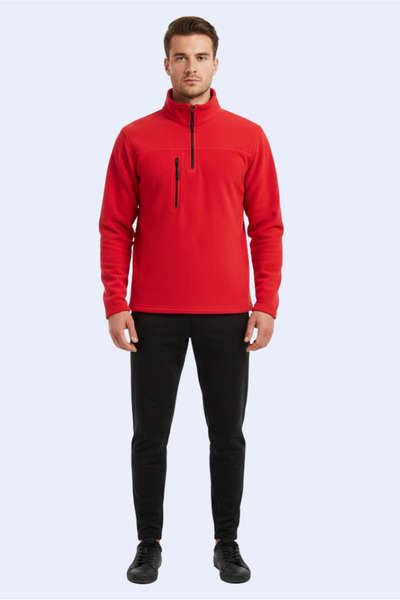PERSONELİTY Red Zipper Detail Fleece Sweatshirt