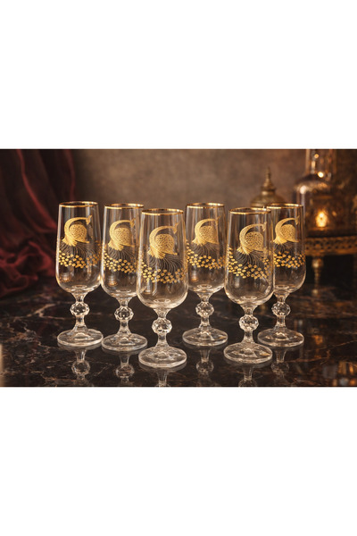 FERMATO Pavona Crystal 6 Pieces Handcrafted Real Gold Coffee Side Water 180Cc