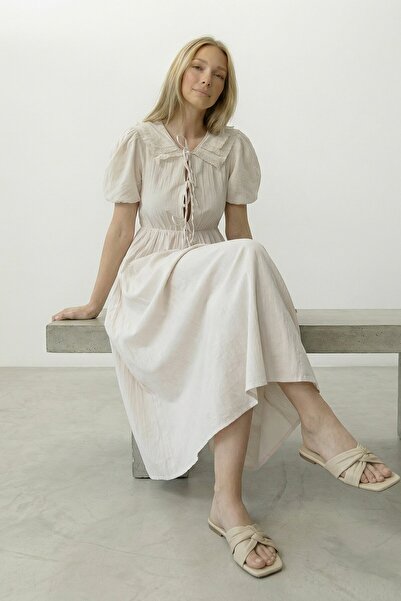 VAGGON Rochie lungă din muselină, căptușită, cu guler pentru bebeluși, în cul...