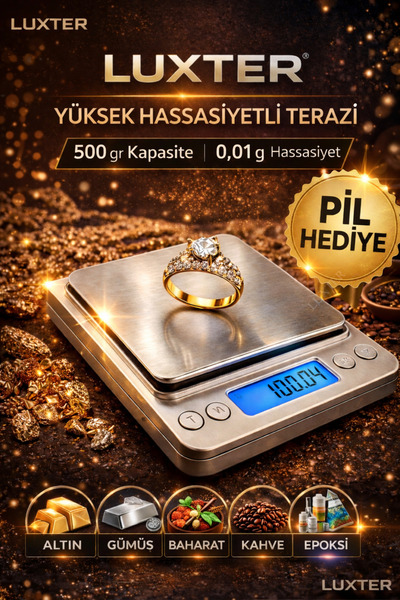 LUXTER 500 gr Kapasite 0.01 Gram Çok Hassas Mutfak Diyet Kuyumcu Gümüşçü Epok...