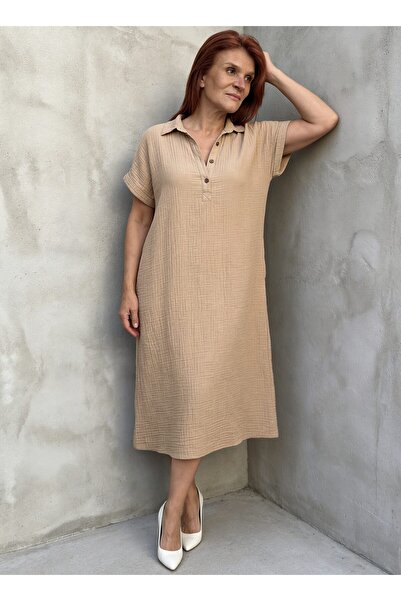 DenizEge Φόρεμα μουσελίνας με τρία κουμπιά βιζόν