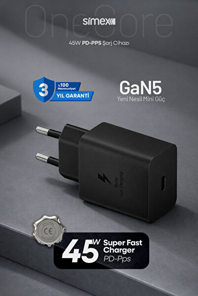 Simex Samsung S22-S23-S24-S25 Ultra Serileri Uyumlu - 45W USB-C Süper Hızlı Ş...