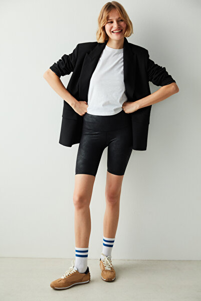 Penti Siyah Miracle Pop Up Leather Biker Short