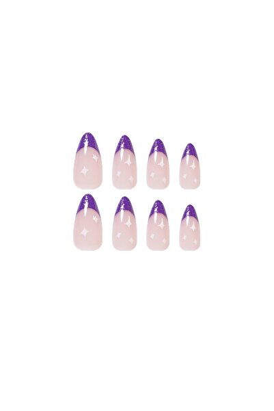 TipsArt Yıldızlı Mor Desenli 24’lü Takma Tırnak Seti & Zararsız Yapıştırıcı