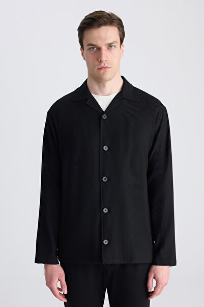 Twn Relaxed Black Knitted Shirt Jacket