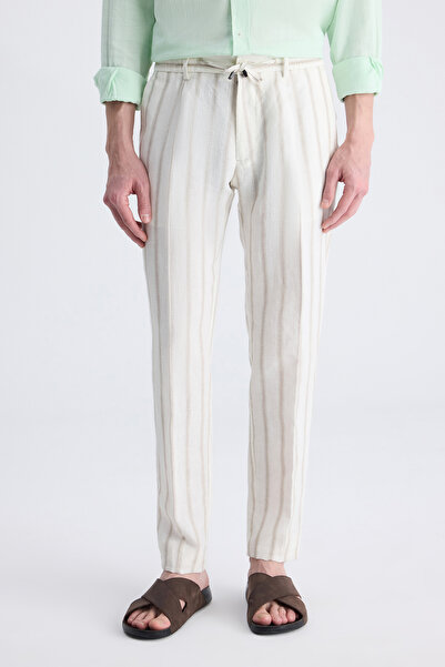 Twn Pantaloni jogger slim fit ecru, 100% in, cu textură Dobby