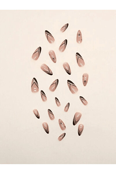 TipsArt Siyah Simli Badem 24’lü Takma Tırnak Seti ve Zararsız Yapıştırıcı