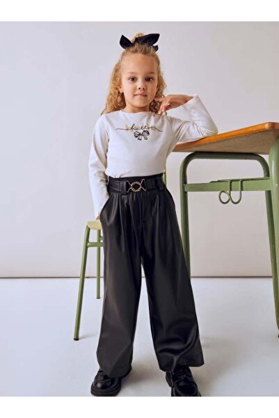 MAYORAL Devojčice, široke kožne pantalone, crne