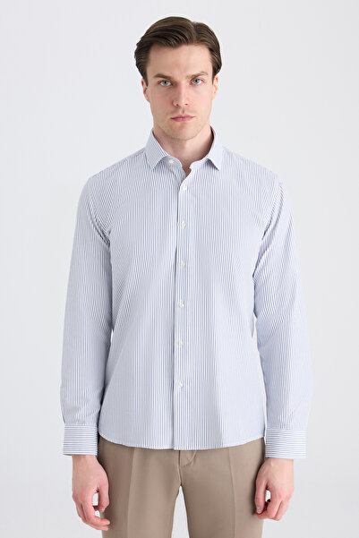 Twn Cămașă slim cu dungi bleumarin