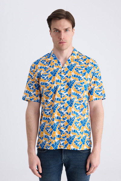 Twn Cămașă Slim Fit portocalie cu imprimeu, 100% bumbac