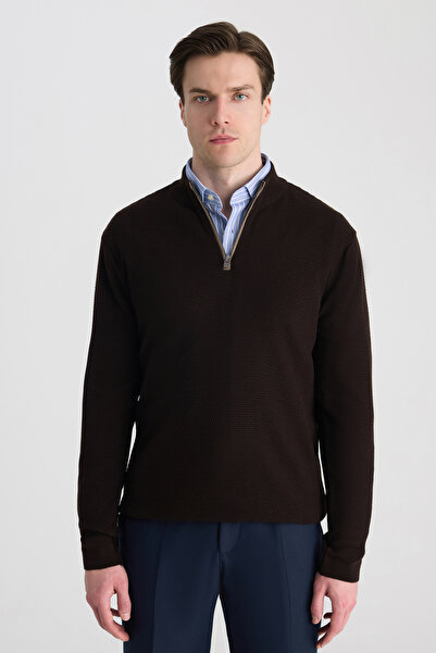 D'S Damat Ds Damat Regular Fit Brown Honeycomb Knit Sweater