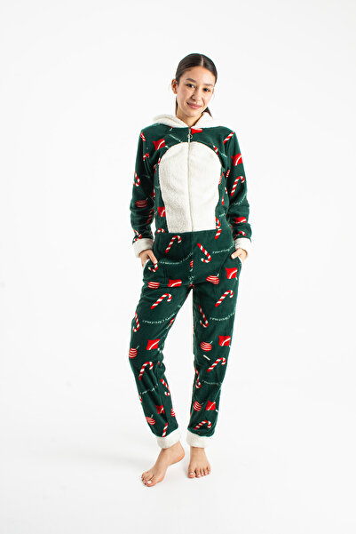 Ecrou Women's Green Christmas Fleece Jumpsuit