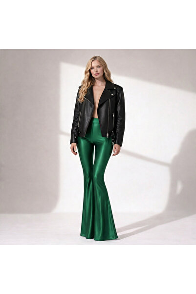 Foxy Luxury Flared green lycra tights with iridescent effect