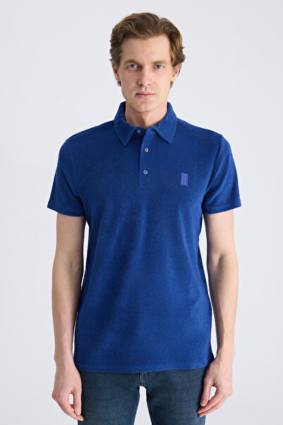 Twn Сlim Fit Saks Синя Пряма Плетіння Бавовняна Футболка