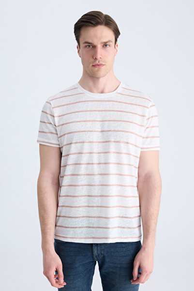 D'S Damat تي شيرت Ds Damat ذو قصة عادية وطباعة باللون البيج