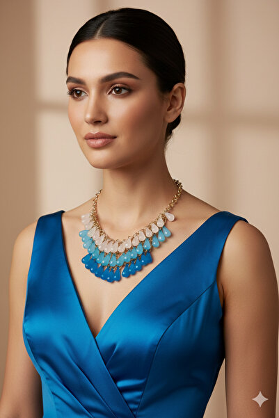 PETEK AKSESUAR KRİSTAL DAMLA ABARTI KOLYE K