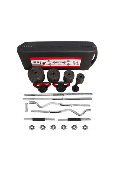 HEPİTOP 55 Kg Çantalı Döküm Demir Plaka Dambıl Seti Siyah Dumbbell Set Z Barl...