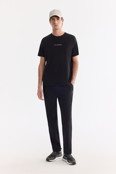 Avva Pantaloni de trening pentru bărbați, negri, cu talie elastică și șiretur...