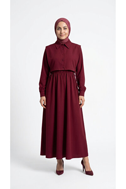 MİHRA STORE Kadın Tesettür Bolerolu Elbise -liyan Beli Lastikli Yelekli Dabıl...