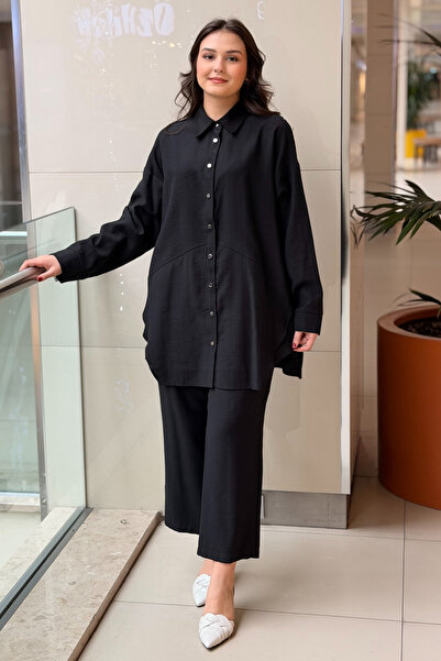 Ceremony Önü Çıtçıtlı Aller Detaylı Keten Pantolonlu Takım