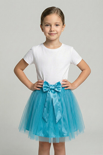 nacar çarşı تنورة توتو باللون الفيروزي للفتيات مع تفاصيل فيونكة، تنورة عرضية،...