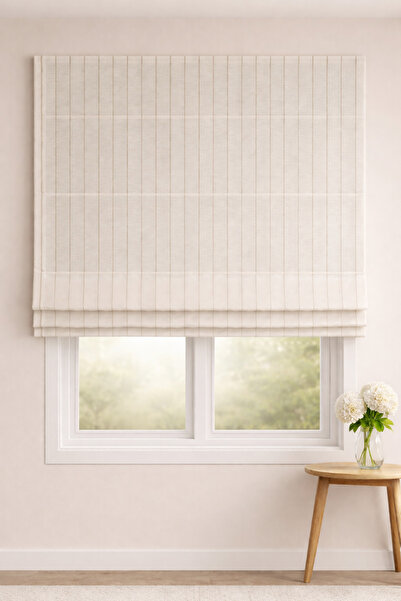 perastore Katlamalı Tül Perde – Beyaz Keten Kenarı Şeritli Mekanizmalı Perde