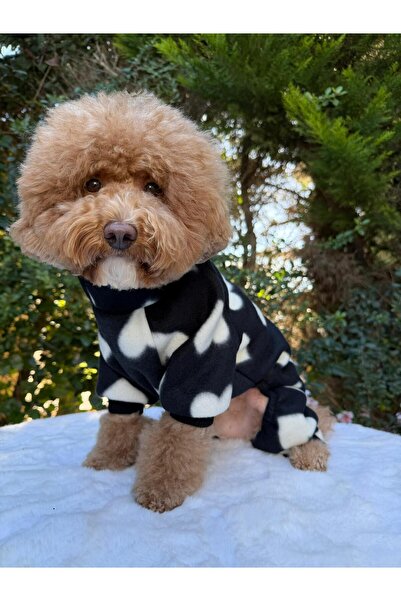 PATİBÖR Beyaz Kalpli Köpek Siyah Tulum - Kalın Polar