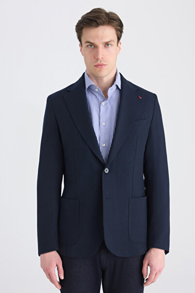 D'S Damat Ds Damat Slim Fit Navy Blue Diagonal Fabric Jacket