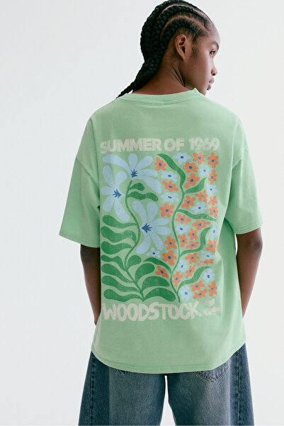 H&M Baskı Motifli Oversize Tişört