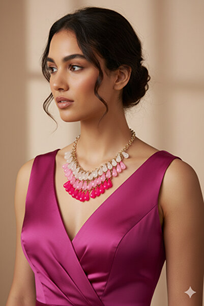 PETEK AKSESUAR KRİSTAL DAMLA ABARTI KOLYE K