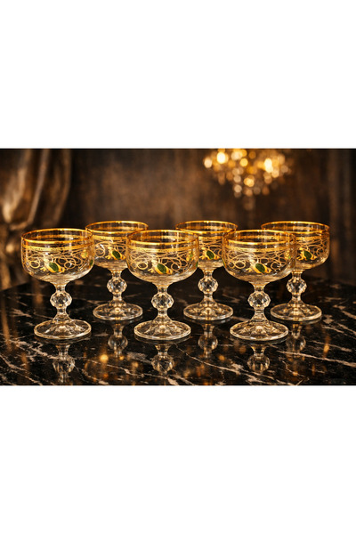 FERMATO Tassel Crystal 6 Pieces of Handcrafted Real Gold Ice Cream Holder