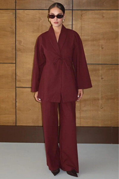 My Blog Set pantaloni bluză roșu claret - 8767