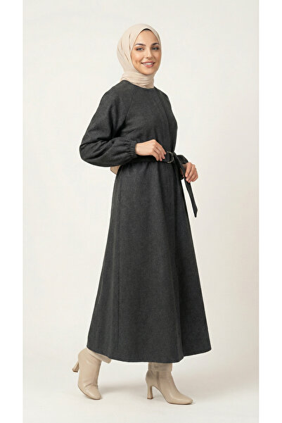 MİHRA STORE Fatoma Παλτό με ελαστικό άκρο και κρυφό φερμουάρ-NL1181 Ανθρακί