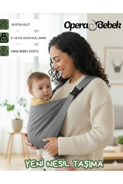 Molmini Lüx Ekstra Güvenli Kilit Sistemli Sling Bebek Taşıyıcı Puset Ana Kuca...