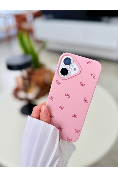 Go Aksesuar Iphone 16 Uyumlu Baskı Pembe Fiyonk Tasarımlı Esnek Koruyucu Sili...